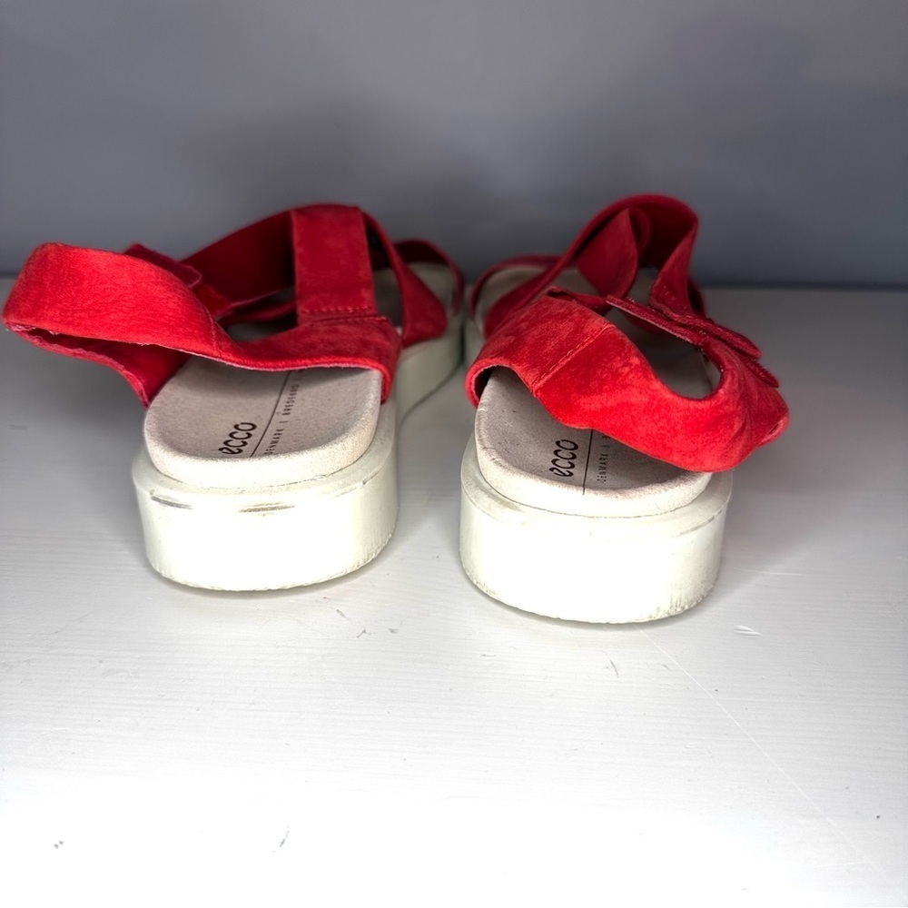 Ecco Women's Flowt W Flat Cross Strap Sandals Chili Red Size US11 EUC leather - Picture 7 of 9